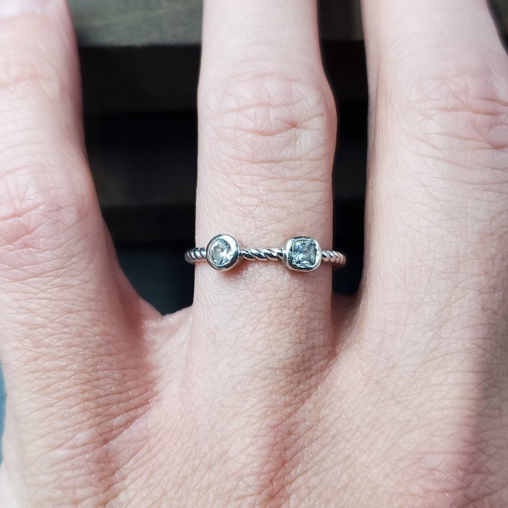 Size 7 Sterling Silver Braided Double Cubic Zirconia Gem Band Ring